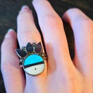 Vintage Zuni Inlay Sun God Warrior Ring